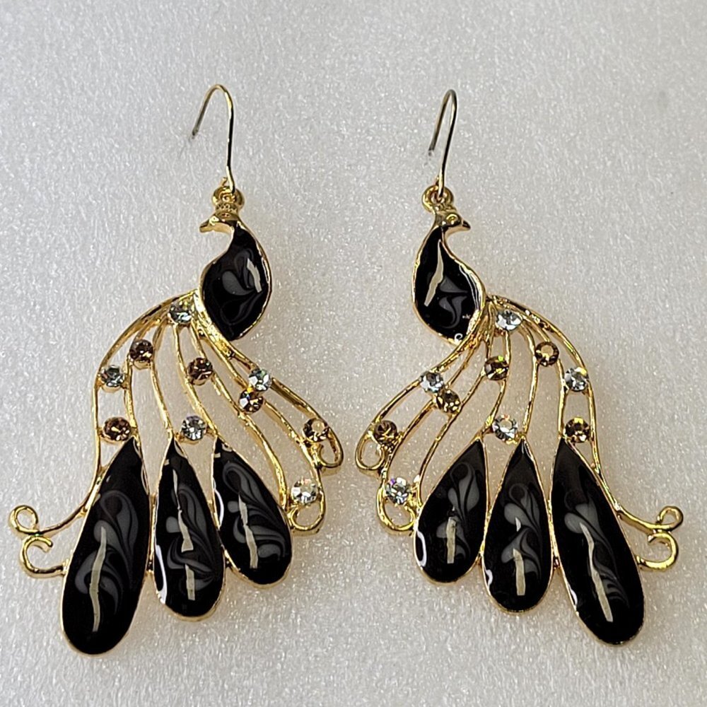 Black Peacock with Crystal Earrings